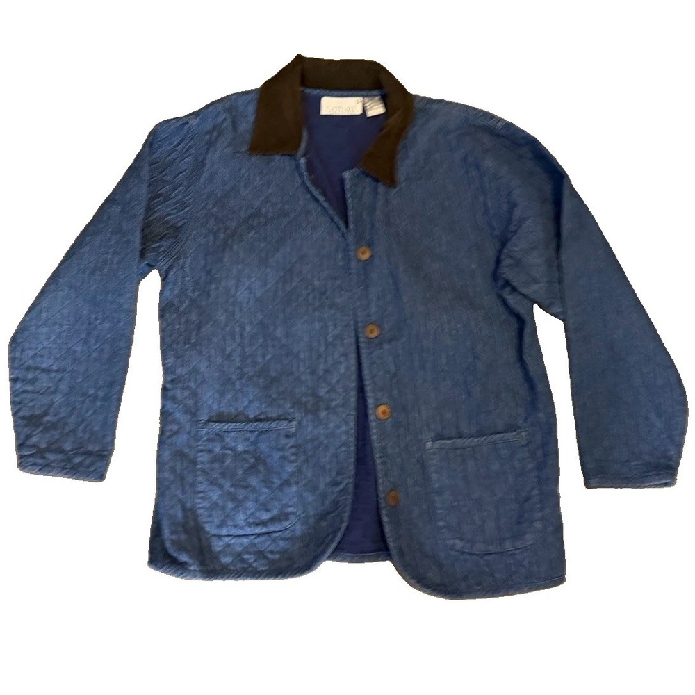 Casey & Max Quilted Jacket Women's Large Blue Cottagecore Cotton Corduroy Collar